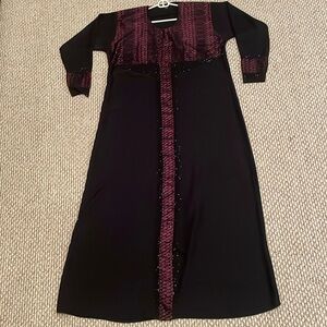 Hand Sewn Women's Modest Black and Fuchsia Abaya Muslim Dress